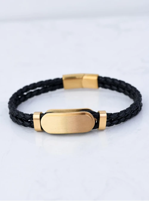 Bransoleta męska, czarny, złoty S107578Z01