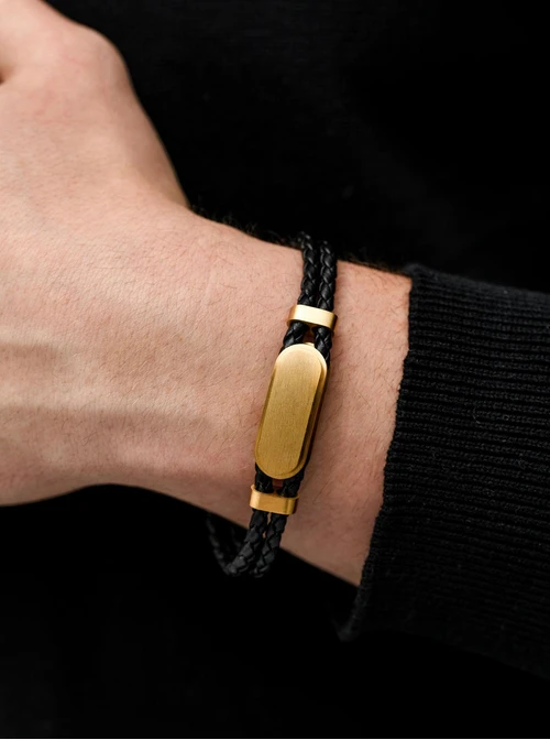 Bransoleta męska, czarny, złoty S107578Z01