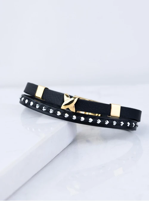 Bransoleta męska, czarny, złoty S107607Z01