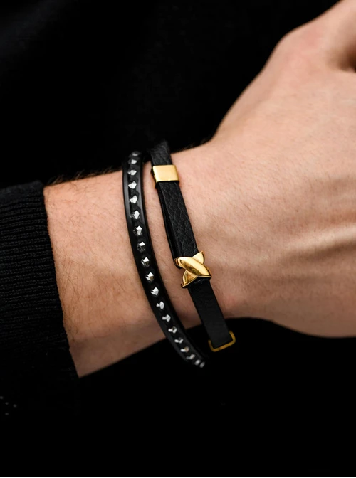 Bransoleta męska, czarny, złoty S107607Z01