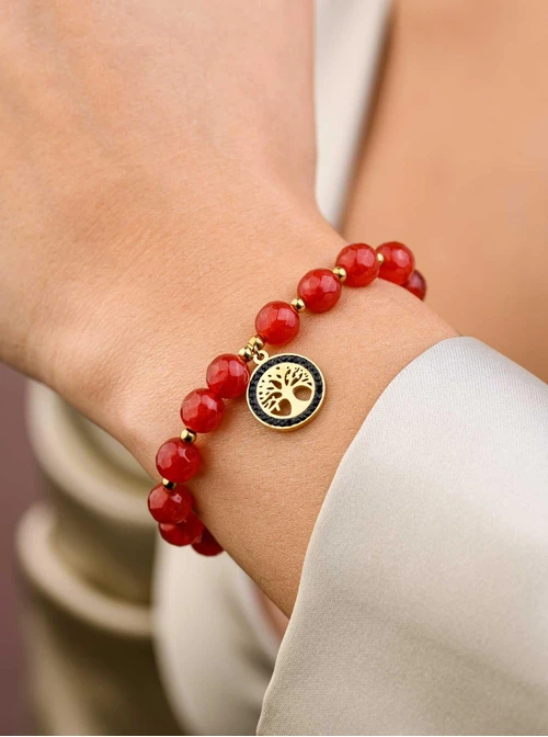 Bransoletka drzewko, Czerwony Agat, złoty S108825Z00