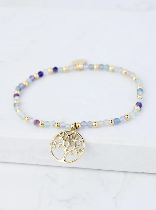 Bransoletka drzewko, Fluoryt, złoty S108626Z00