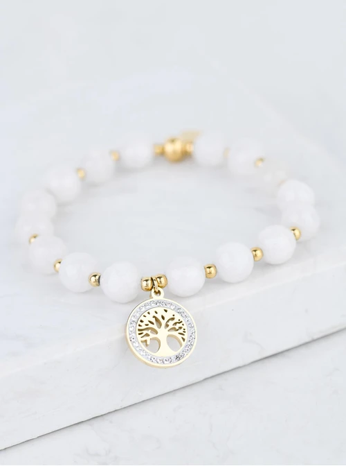 Bransoletka drzewko, Jadeit Biały, złoty S108332Z02