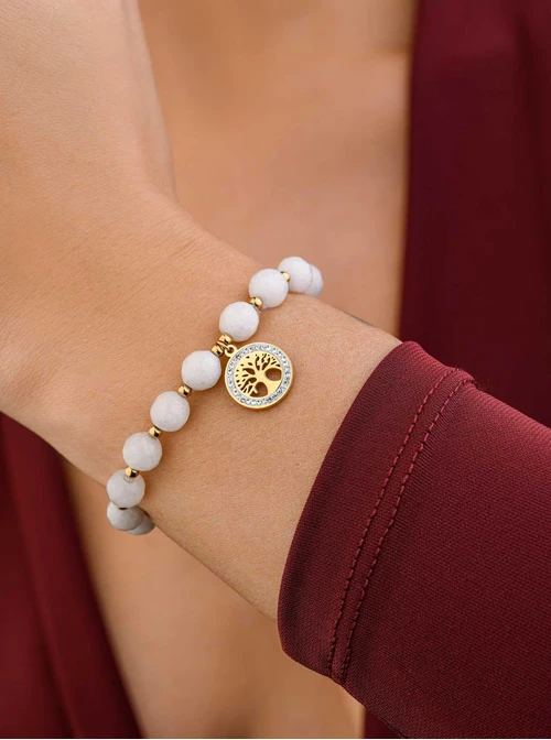 Bransoletka drzewko, Jadeit Biały, złoty S108332Z02