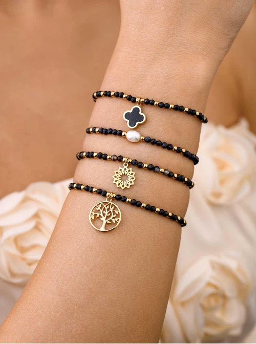 Bransoletka drzewko, Onyks, stal pozłacana S108621Z00