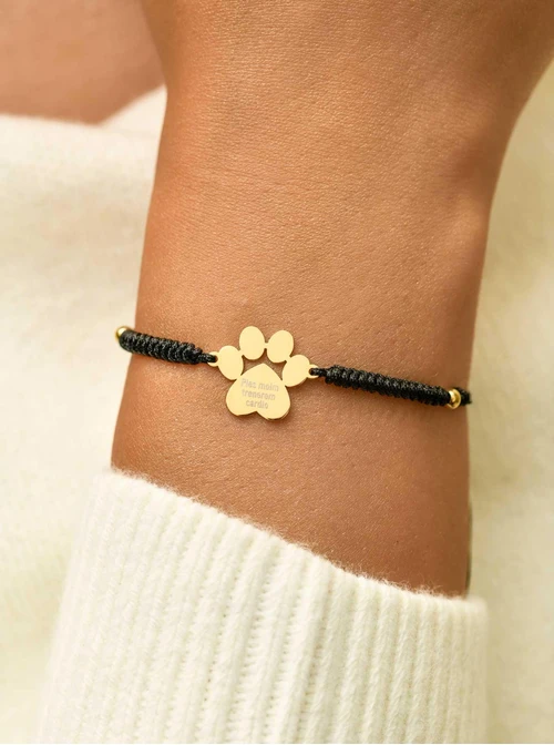 Bransoletka grawer, łapka, czarny, stal pozłacana S108078Z-01