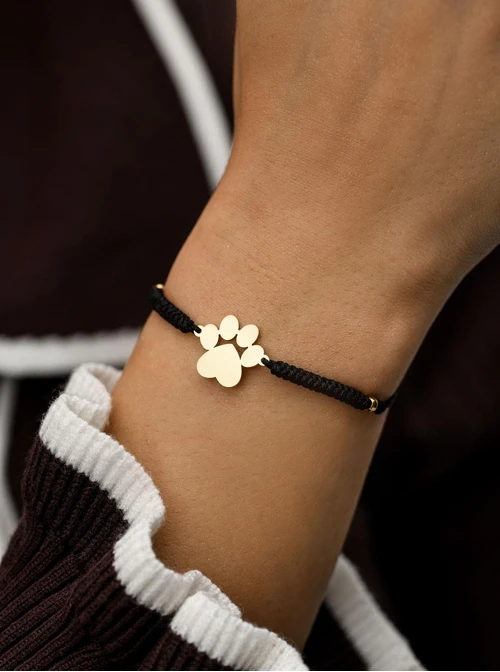 Bransoletka grawer, łapka, czarny, stal pozłacana S108078Z-01