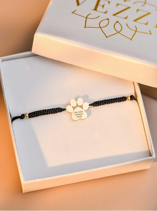 Bransoletka grawer, łapka, czarny, stal pozłacana S108078Z-01