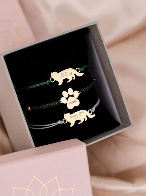 Bransoletka grawer, łapka, czarny, stal pozłacana S108078Z-01