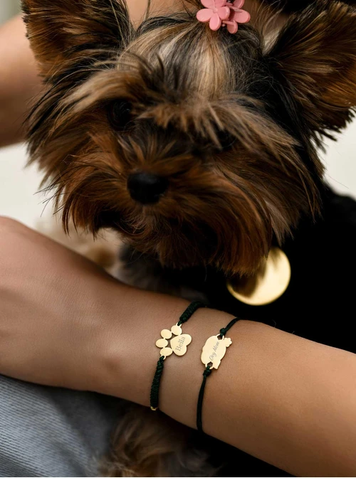 Bransoletka grawer, łapka, czarny, stal pozłacana S108078Z-01