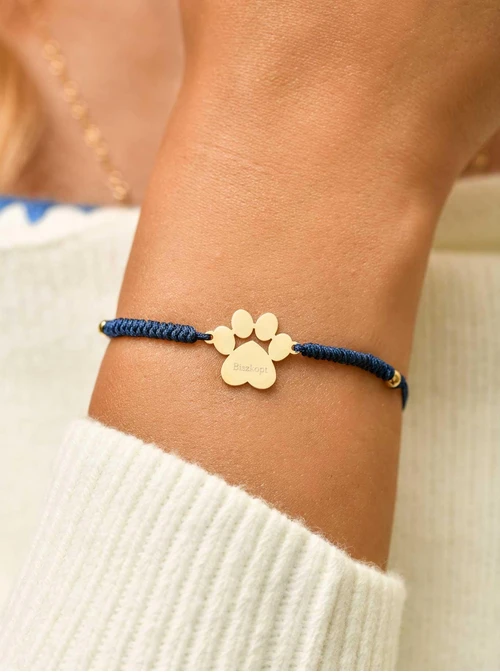 Bransoletka grawer, łapka, granatowy, stal pozłacana S108078Z-04