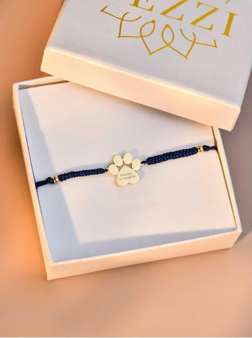 Bransoletka grawer, łapka, granatowy, stal pozłacana S108078Z-04