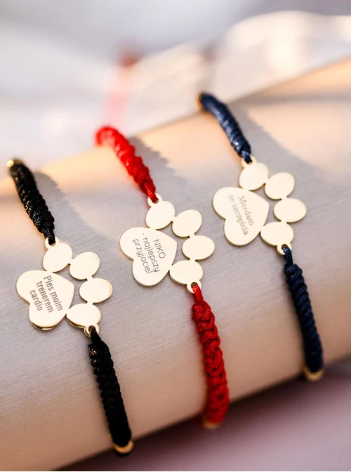 Bransoletka grawer, łapka, granatowy, stal pozłacana S108078Z-04