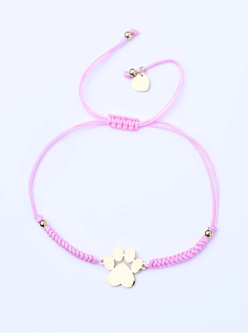 Bransoletka grawer, łapka, różowy, stal pozłacana S108078Z-06