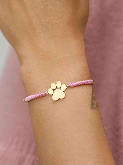 Bransoletka grawer, łapka, różowy, stal pozłacana S108078Z-06