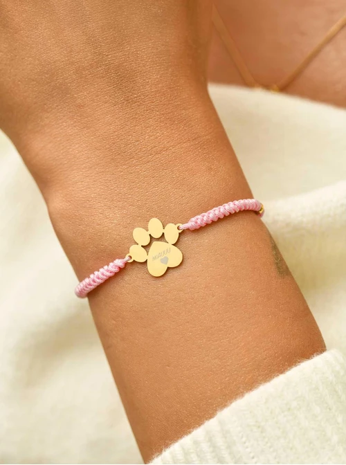 Bransoletka grawer, łapka, różowy, stal pozłacana S108078Z-06