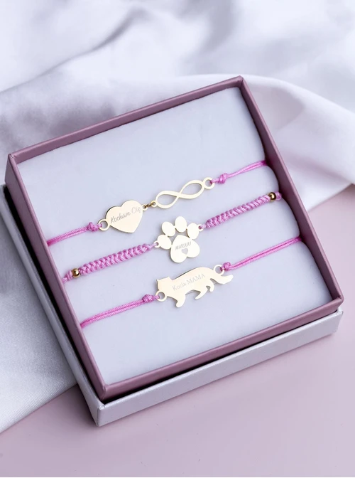 Bransoletka grawer, łapka, różowy, stal pozłacana S108078Z-06