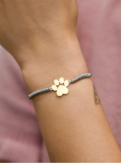 Bransoletka grawer, łapka, szary, stal pozłacana S108078Z-09