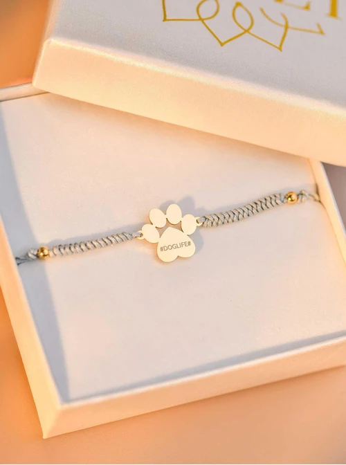 Bransoletka grawer, łapka, szary, stal pozłacana S108078Z-09