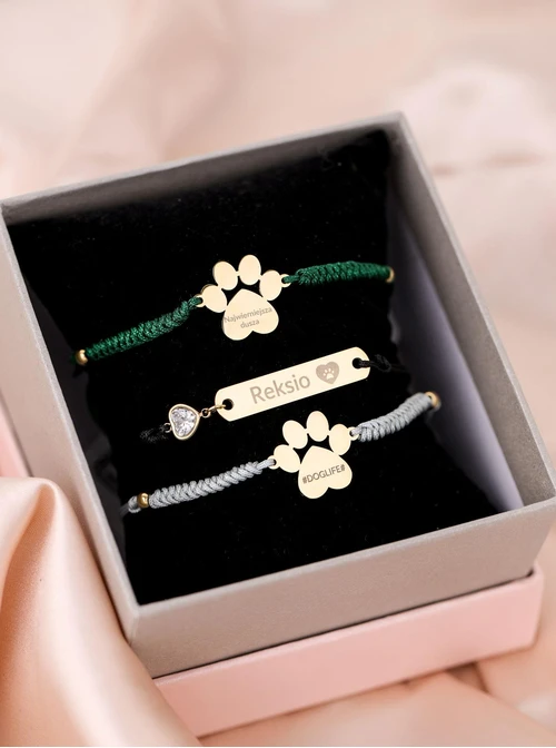 Bransoletka grawer, łapka, szary, stal pozłacana S108078Z-09