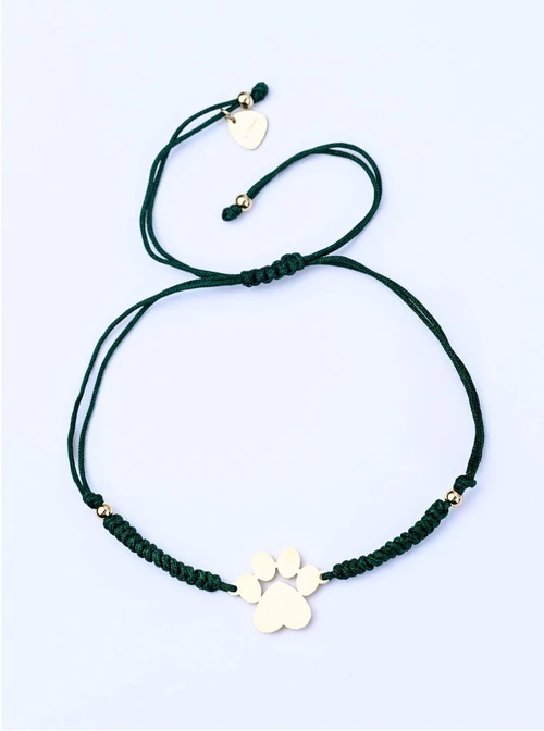 Bransoletka grawer, łapka, zielony, stal pozłacana S108078Z-05