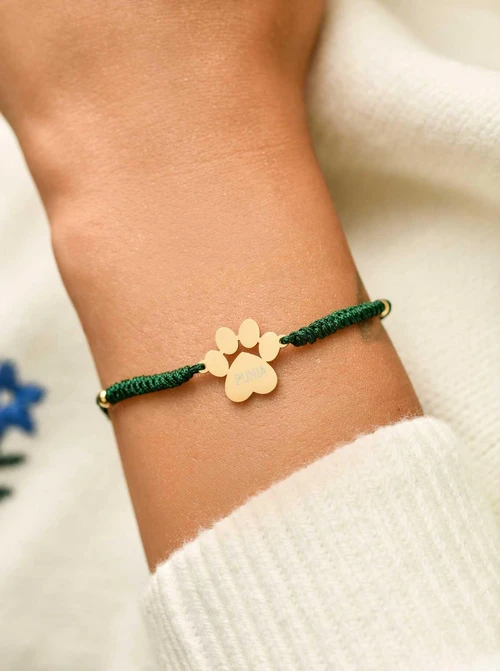 Bransoletka grawer, łapka, zielony, stal pozłacana S108078Z-05