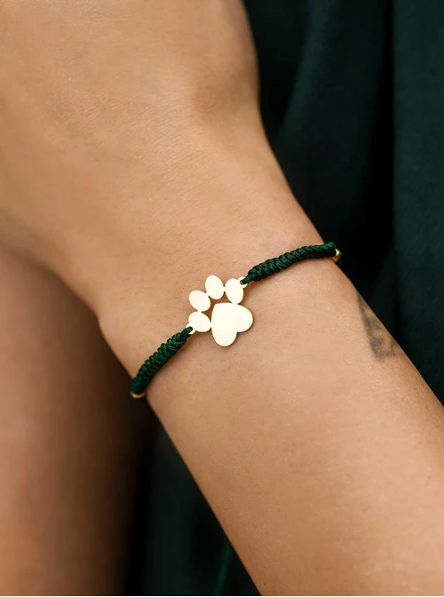 Bransoletka grawer, łapka, zielony, stal pozłacana S108078Z-05