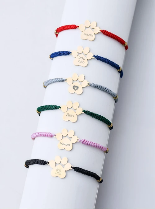 Bransoletka grawer, łapka, zielony, stal pozłacana S108078Z-05