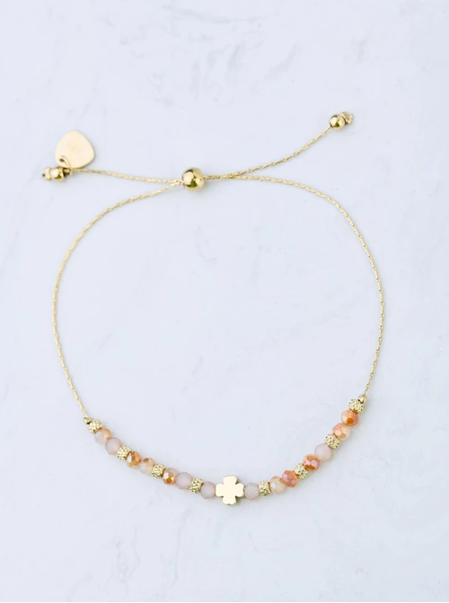 Bransoletka koniczynka, beżowe kryształki, złoty S108033Z00