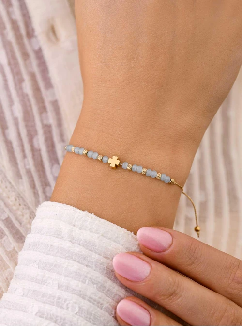 Bransoletka koniczynka, błękitne kryształki, złoty S108031Z00