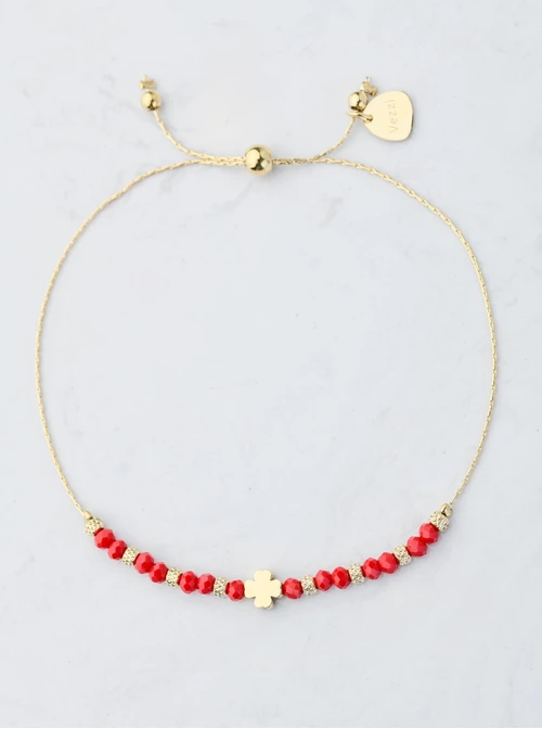 Bransoletka koniczynka, czerwone kryształki, złoty S108038Z00