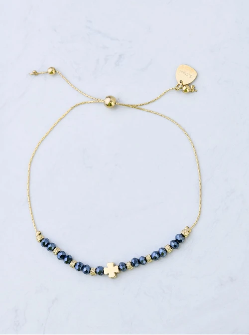 Bransoletka koniczynka, grafitowe kryształki, złoty S108029Z00