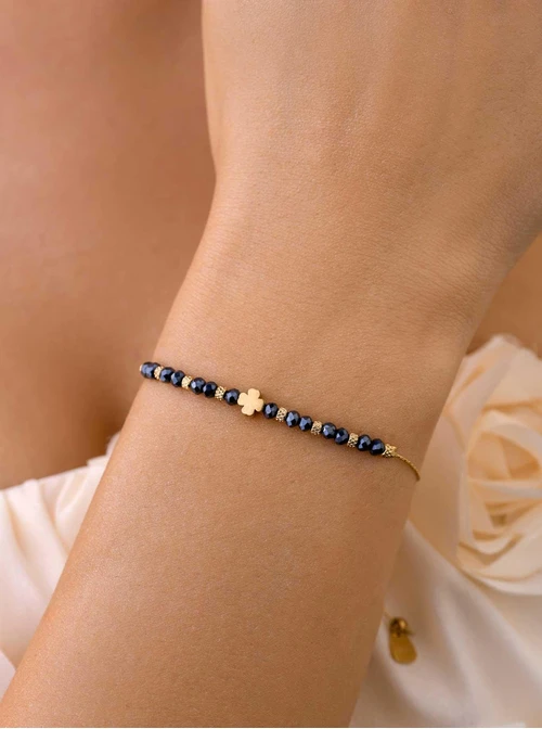 Bransoletka koniczynka, grafitowe kryształki, złoty S108029Z00