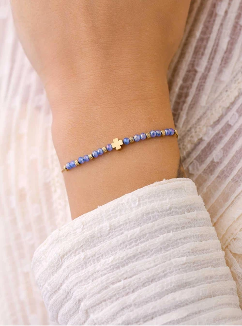 Bransoletka koniczynka, niebieskie kryształki, złoty S108035Z00