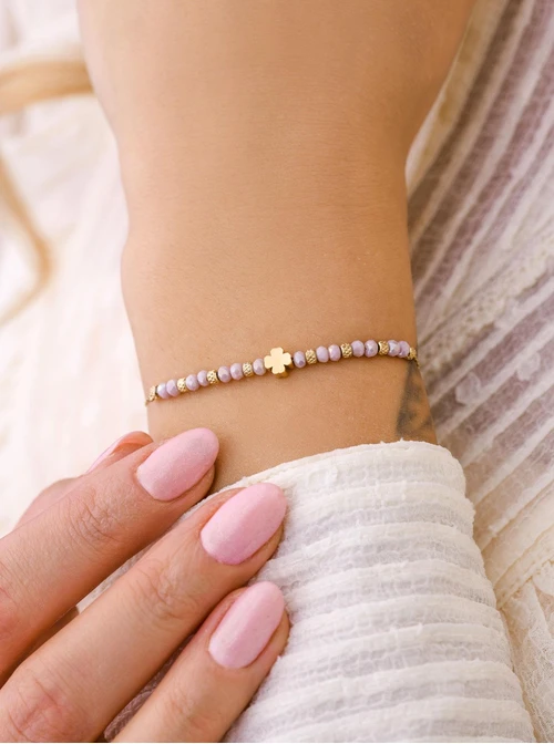 Bransoletka koniczynka, pudrowe kryształki, złoty S108036Z00