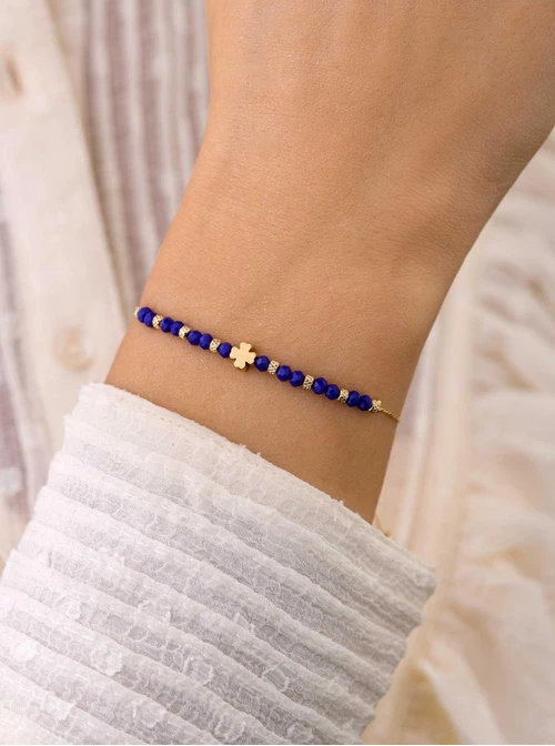 Bransoletka koniczynka, szafirowe kryształki, złoty S108030Z00