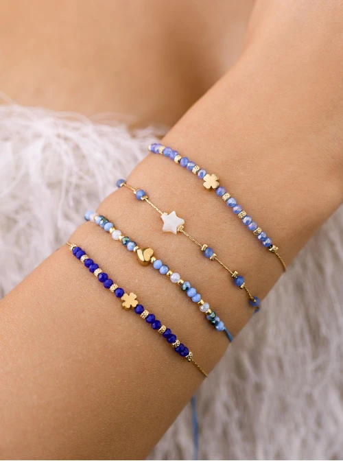 Bransoletka koniczynka, szafirowe kryształki, złoty S108030Z00