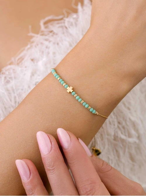 Bransoletka koniczynka, zielone kryształki, złoty S108041Z00