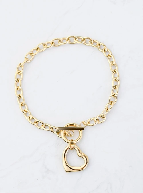 Bransoletka łańcuch, serce, stal pozłacana S108470Z00