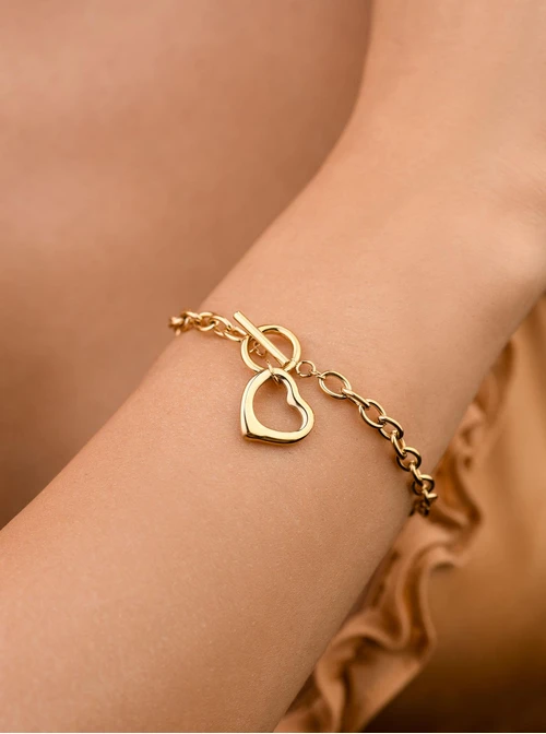 Bransoletka łańcuch, serce, stal pozłacana S108470Z00