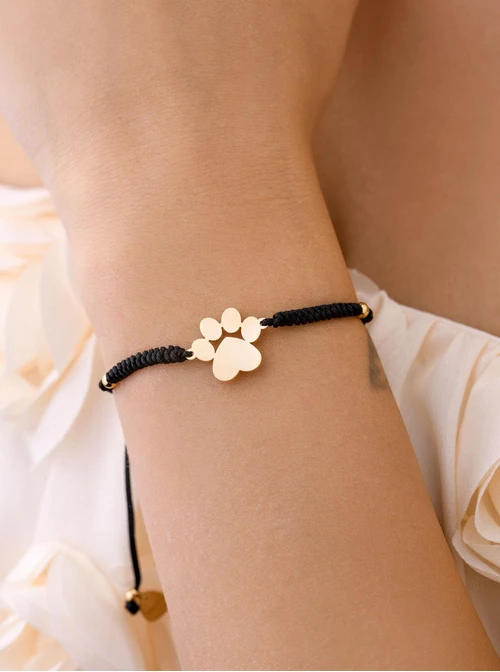 Bransoletka łapka, czarny, stal pozłacana S108078Z-01