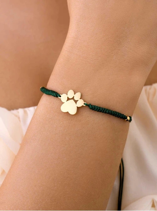 Bransoletka łapka, zielony, stal pozłacana S108078Z-05