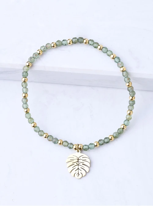 Bransoletka liść monstery, Apatyt, stal pozłacana S108666Z00