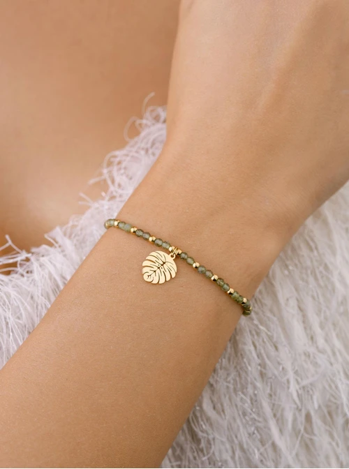 Bransoletka liść monstery, Apatyt, stal pozłacana S108666Z00