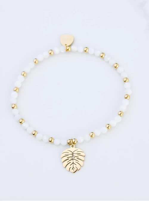 Bransoletka liść monstery, Jadeit Biały, złoty S108668Z00