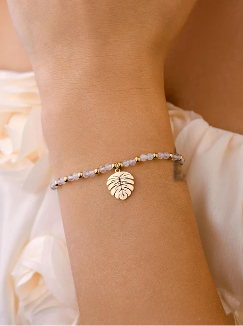 Bransoletka liść monstery, Kryształ Górski, stal pozłacana S108662Z00