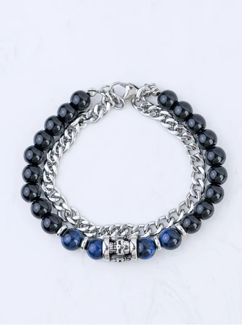 Bransoletka męska, Obsydian, Tygrysie Oko, srebrny S107611S00