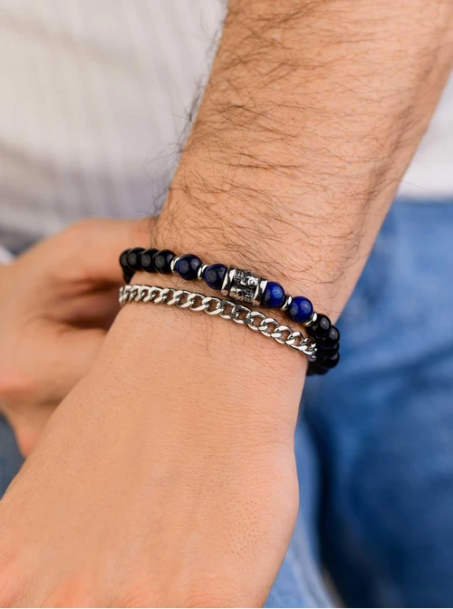 Bransoletka męska, Obsydian, Tygrysie Oko, srebrny S107611S00