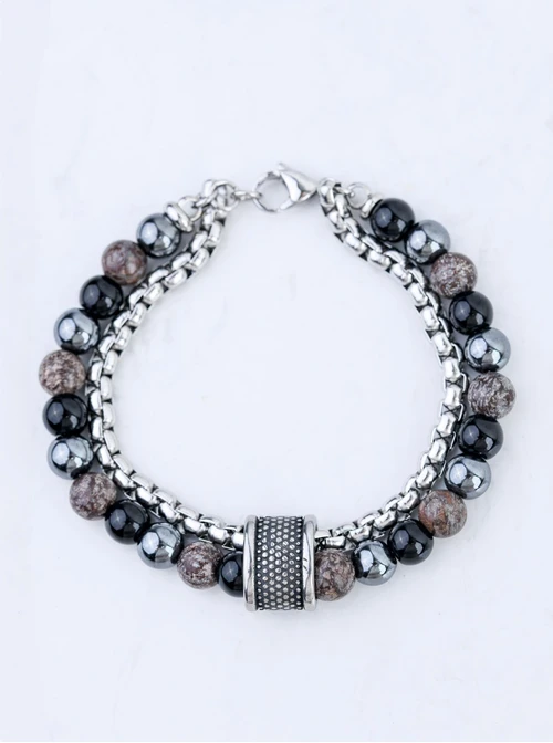 Bransoletka męska, Obsydian, srebrny S107583S00