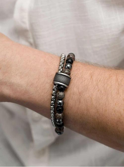 Bransoletka męska, Obsydian, srebrny S107583S00